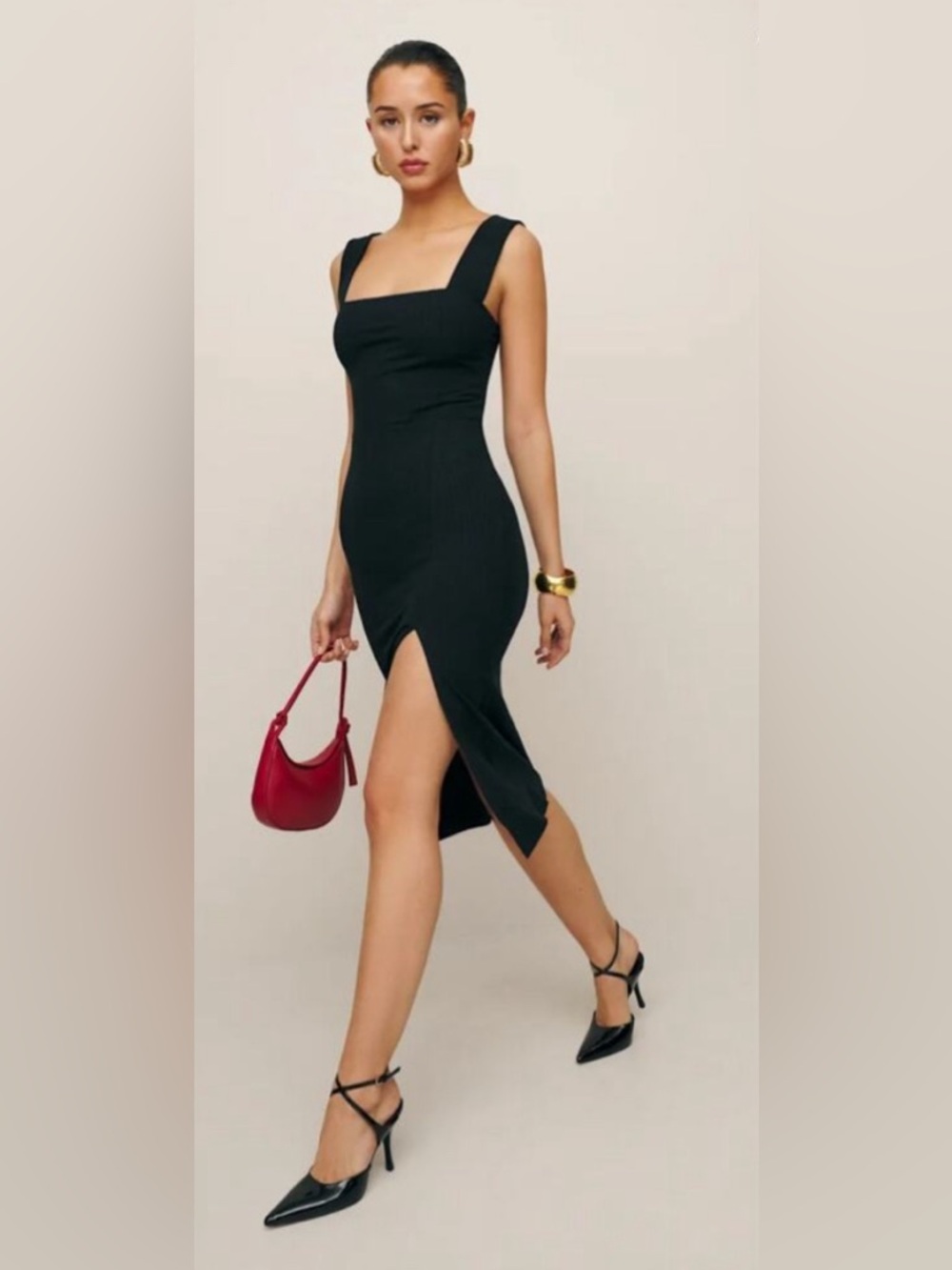 Reformation Cassi Rib Knit Midi Dress with Slit